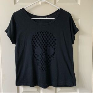 🌷3 for$20🌷Dex 1963, US S, Black Cutout Skull Pattern Cap Sleeve Goth Tee Shirt